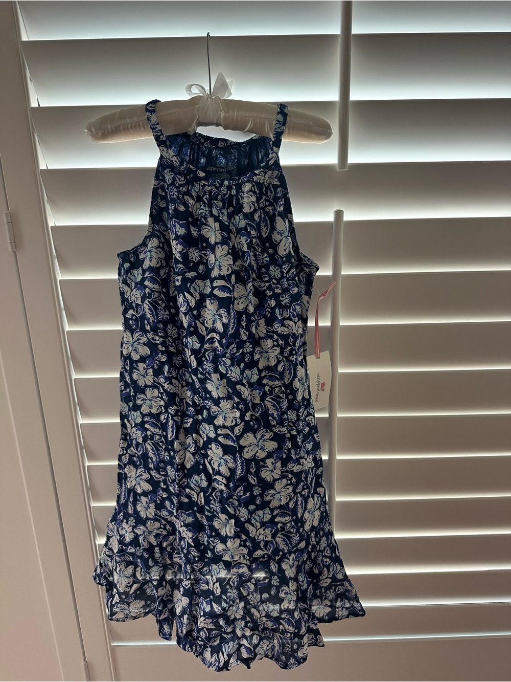 Vineyard Vines Navy Blue and White Floral Halter Dress NWT